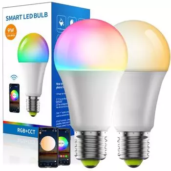 Умная светодиодная лампочка Bluetooth RGB E26/E27 9W/10W с регулируемой яркостью для Alexa Multicolor 1 Pc 9W-110V разноцветный