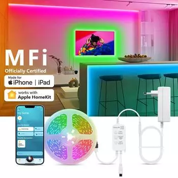 Умная светодиодная лента Apple Homekit, 5 м/10 м/15 м, RGB 12 В, 30 светодиодов/м, светодиодная лента Wi-Fi, диодная лента, лампа для подсветки телевизора, голосовое управление Siri
