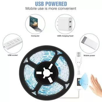 Умная светодиодная лента с датчиком сканирования, диммером, DC 5V USB, управление включением/выключением, подсветка телевизора, диодная лампа, рождественское украшение для комнаты Warm White 1M