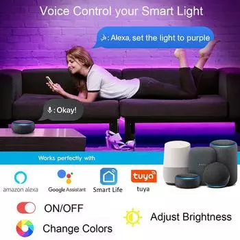 Умная светодиодная лента Wi-Fi RGB 5050 с управлением через приложение Tuya Smart Life, работает с Alexa Google Home, для декора комнаты для вечеринок 1m