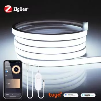 Умная светодиодная лента ZigBee 3.0 USB 5V COB, неоновая подсветка, работает с приложением Tuya HUB Bridge Echo Plus/голосовым управлением Alexa, подсветка для телевизора Ambiance 1m белый