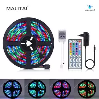 Умная световая панель 44 клавиши с дистанционным управлением RGB Светодиодная лента RGB 2835SMD Светодиодная диодная лента Водонепроницаемые светодиодные фонари Гибкий набор светодиодных лент Адаптер для ЕС или США