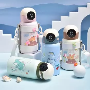 Умная термобутылка 400 мл с рисунком кролика, двухслойная детская бутылка для воды, температура 400ML зелёный