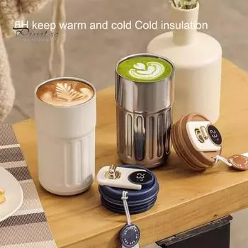 Умная термоизоляционная чашка емкостью 450 мл с герметичной крышкой и дисплеем температуры для домашнего офиса на открытом воздухе 450ML чёрный