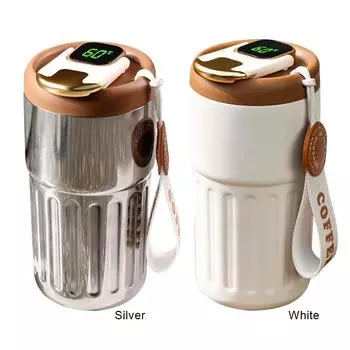 Умная термос-бутылка для воды с цифровым светодиодным индикатором температуры, кофейная кружка из нержавеющей стали, герметичная умная термобутылка для офиса и школы серебряный