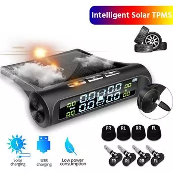 Умная TPMS автомобильная система контроля давления в шинах, 4 датчика, дисплей, солнечное интеллектуальное предупреждение о температуре и давлении в шинах K01-External Sensors
