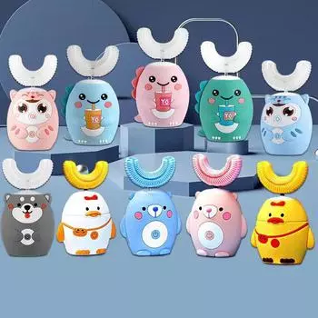 Умная U-образная звуковая электрическая зубная щетка для детей, детская мультяшная 360-градусная автоматическая зубная щетка, перезаряжаемая, с синим светом IPX7