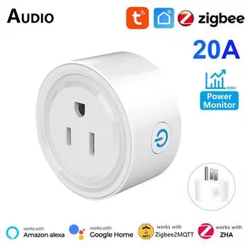 Умная вилка Zigbee 20a Us, мини-розетка, беспроводная розетка с монитором энергопотребления, совместимая с Alexa Google Home Tuya Hub US Plug-1PC