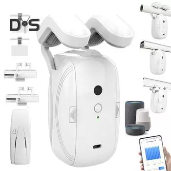 Умное автоматическое устройство для открывания штор с датчиком освещенности Высокопроизводительный мотор Голосовое управление Универсальное и простое в установке устройство для открывания штор белый