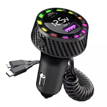 Умное автомобильное зарядное устройство LED Type-C 3.1A Dual USB для быстрой зарядки iPhone Samsung Xiaomi - дисплей напряжения и RGB-подсветка A