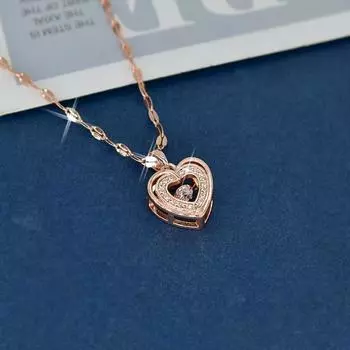 Умное двойное ожерелье с персиковым сердцем, женский стиль, продвинутый сенс, простая титановая стальная цепочка, цепочка для ключицы