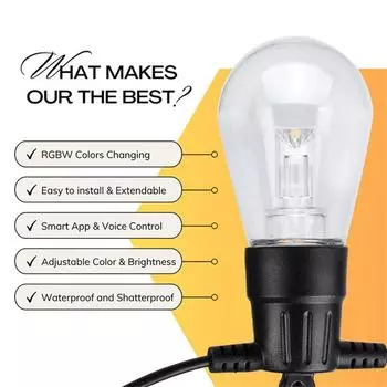 Умное приложение Уличные гирлянды 50 футов 20 лампочек Гирлянды RGB Рождественская гирлянда Водонепроницаемый декоративный светильник Декор для садовой вечеринки RGB&EU Plug