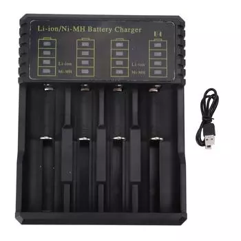 Умное светодиодное универсальное зарядное устройство USB на 4 слота для литий-ионных аккумуляторов 26650 18500 18490 18350 17670 14500