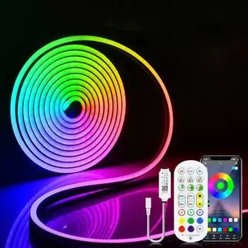 Умное управление через приложение Bluetooth, RGB светодиодная лента, 12 В, гибкая трубчатая лента, лампа с 24 клавишами, пульт дистанционного управления, освещение для домашнего декора 1m