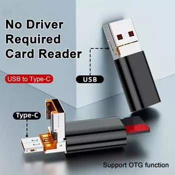 Умное устройство чтения USB-карт 2-в-1, размер C, высокоскоростной компактный драйвер, портативный, универсальный не требуется, OTG TF серебряный