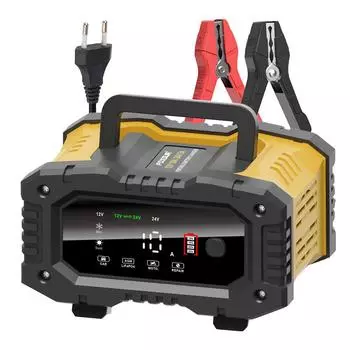 Умное зарядное устройство для быстрой зарядки 12 В-24 В для AGM GEL SLA Свинцово-кислотный LiFePO4 Цифровой экран дисплея Ручное 7-ступенчатое зарядное устройство для автомобильного мотоцикла жёлтый