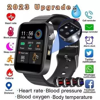 Умные электронные часы для мужчин и женщин, браслет для измерения температуры тела, артериального давления, уровня кислорода в крови, браслет для фитнеса, браслет, монитор сердечного ритма чёрный