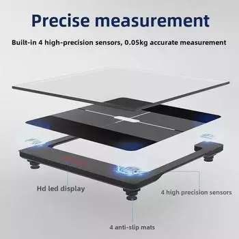 Умные Bluetooth-весы для измерения жира в организме — точное измерение веса и потери жира в домашних условиях чёрный