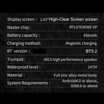 Умные часы 1,43-дюймовый 466*466 экран высокой четкости для спорта на открытом воздухе Здоровье Сон Монитор Часы с Silicone Black