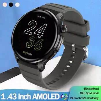 Умные часы для мужчин 1,43-дюймовый сенсорный экран Amoled, экран с 100+ спортивными режимами, всегда отображаемый Bluetooth-вызов, умные часы для женщин