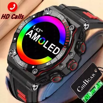 Умные часы для мужчин 1,43-дюймовый сенсорный экран Amoled, аккумулятор 700 мАч, сверхдлительный режим ожидания, водонепроницаемый Ip68, Bluetooth, умные часы для звонков