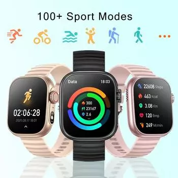 Умные часы для мужчин и женщин, светодиодный фонарик, 100+ спортивных режимов, фитнес-трекер, температура тела, экран 2,01 дюйма, умные часы для детей, подарок розовый