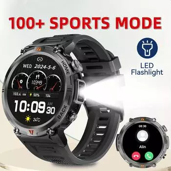 Умные часы для мужчин Умные часы с беспроводной связью (Ответ/совершение звонков), Светодиодное освещение, спортивные часы на открытом воздухе, умные часы для телефонов IPhone и Android