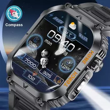 Умные часы LIGE со светодиодной подсветкой, 2,02-дюймовый квадратный HD-экран, мониторинг здоровья, спорт на открытом воздухе, фитнес, водонепроницаемые умные часы для Android и IOS Silicone strap чёрный