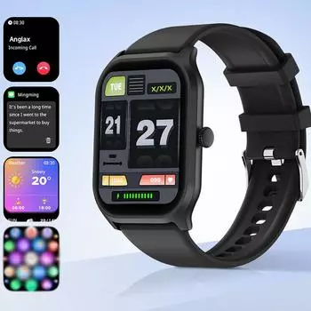 Умные часы Модные Bluetooth-вызовы с магнитной зарядкой 2,01 дюйма Артериальное давление Спортивный фитнес-браслет Женские часы IP67 Водонепроницаемые мужские умные часы чёрный