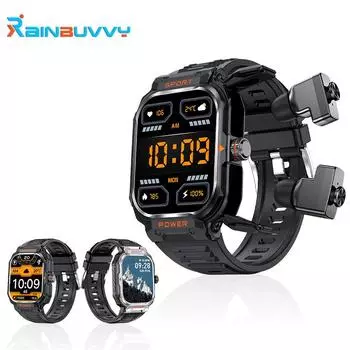 Умные часы Rainbuvvy GT55 с Bluetooth-наушниками TWS и полным сенсорным экраном, NFC, спортивный браслет чёрный