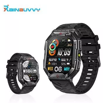 Умные часы Rainbuvvy KR82, 2,1-дюймовый AMOLED-экран, Bluetooth, высота вызова, барометрический компас, фонарик, спортивные часы на открытом воздухе чёрный