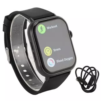 Умные часы с экраном HD 2,01 дюйма, Bluetooth, вызовами, многофункциональным режимом спорта, долгим сроком службы батареи, функцией push-уведомлений чёрный
