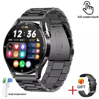 Умные часы с экраном определения температуры тела Ai Smart Voice Smartwatch Bluetooth Call Clock Silicone Strap чёрный