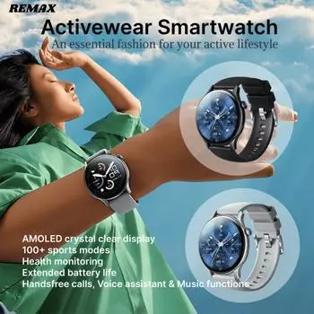 Умные часы с кристально чистым дисплеем AMOLED, спортивными режимами, мониторингом здоровья, звонками по громкой связи чёрный