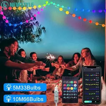 Умные цветные гирлянды RGB Globe 5M 10M управление через приложение для вечеринок в саду гирлянда IP44 водонепроницаемые рождественские огни для помещений и улицы