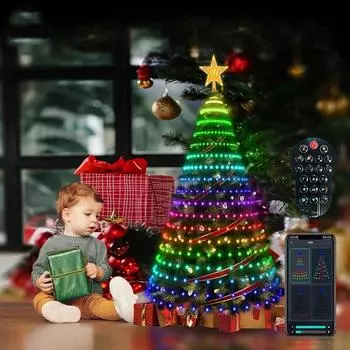 Умные гирлянды для рождественской елки, приложение «сделай сам», светодиодная гирлянда RGB с управлением через Bluetooth, светодиодная гирлянда со звездой и водопадом, Рождество EU Plug