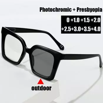 Умные изменяющие цвет очки для пресбиопии, роскошные очки с анти-синим светом, квадратные очки для дальнего прицела, ретро фотохромные солнцезащитные очки, диоптрии 4.0