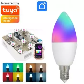 Умные канделябры Tuya светодиодные лампы E14 RGB Bluetooth свеча музыка синхронизация изменение цвета люстра с регулировкой яркости управление через приложение