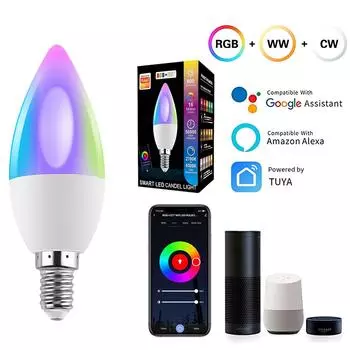 Умные лампочки Светодиодные лампочки, WiFi BL, 2700K-6500K CW и RGB с регулировкой яркости, дистанционное управление через приложение Smart Life/Tuya, работа с Alexa/Google Home, 470 лм 5 Вт разноцветный