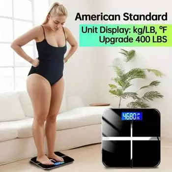 Умные весы для ванной комнаты с высокой грузоподъемностью 400 фунтов, точные цифровые весы для измерения веса тела, температурный дисплей для домашнего использования в общежитии