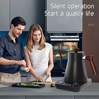 Умный электрический чайник с функцией памяти, конструкция «гусиная шея», автоматическое отключение, контроль температуры в реальном времени, бойлер для горячей воды, котел для быстрого нагрева US Plug чёрный
