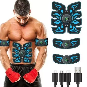 Умный электрический стимулятор мышц, EMS, массажер для живота, шеи, ног, рук, тренировочный массажер для похудения, наклейка для похудения синий