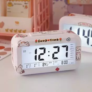 Умный электронный будильник для студенческой спальни, общежития, многофункциональный, с большим объемом, без звука, прикроватные часы basic battery белый