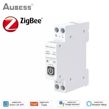 Умный автоматический выключатель TUYA ZigBee с измерением, 1P, 63A, DIN-рейка для умного дома, беспроводной пульт дистанционного управления, умный переключатель, подходит для Alexa Google Home белый