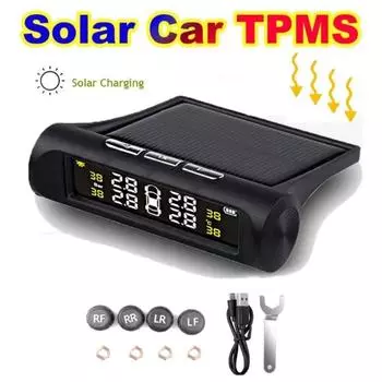 Умный автомобильный солнечный TPMS Сигнализация высокого и низкого давления в шинах Цифровая система контроля давления в шинах с датчиками Питание от USB Монитор температуры в реальном времени