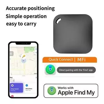 Умный Bluetooth GPS-трекер, работающий с приложением Apple Find My APP, устройство напоминания об отсутствии тега, сертифицированное MFI, локатор ключей от машины, домашних животных и детей чёрный