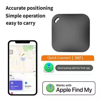 Умный Bluetooth GPS-трекер, работающий с приложением Apple Find My APP, устройство напоминания об отсутствии тега, сертифицированное MFI, локатор ключей от машины, домашних животных и детей чёрный