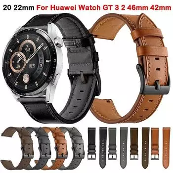 Умный браслет, кожаный ремешок, 20 мм, 22 мм, ремешок для часов для Huawei Watch GT2 GT3 Pro/Amazfit GTR
