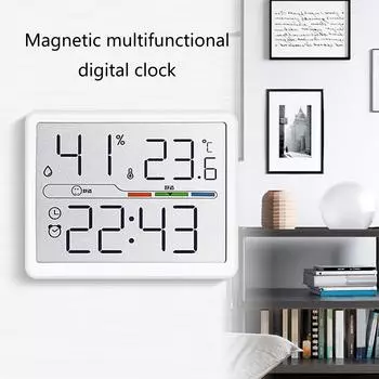 Умный цифровой будильник с магнитной задней панелью, отображением температуры и влажности в помещении, HD-экраном для даты и времени белый