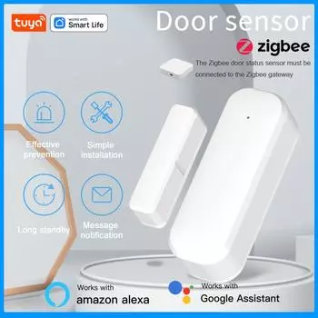 Умный датчик двери, Tuya WiFi и датчик контакта окна ZigBee, работа с Alexa и Google, активация уведомления на телефон, сигнализация на телефон
